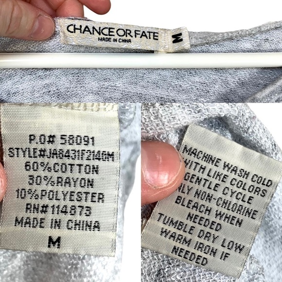 Chance or Fate Crochet Sleeve Gray Hooded Sweatshirt Shirt Size Medium - Picture 7 of 16